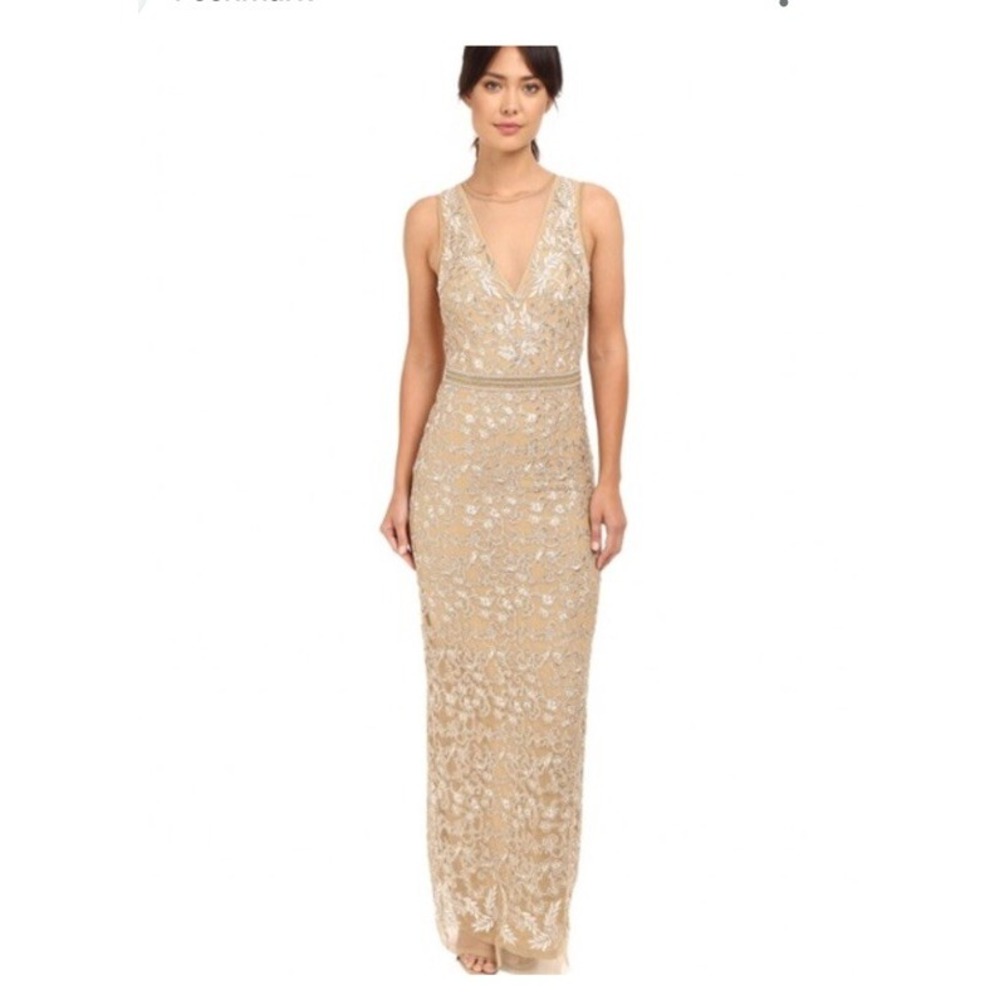 Nicole Miller Nude Tan Beaded Illusion Lace Gown New 10